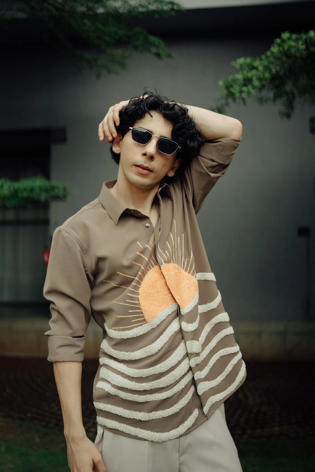 The Horizon Embroidered Casual Shirt – Sunset Taupe