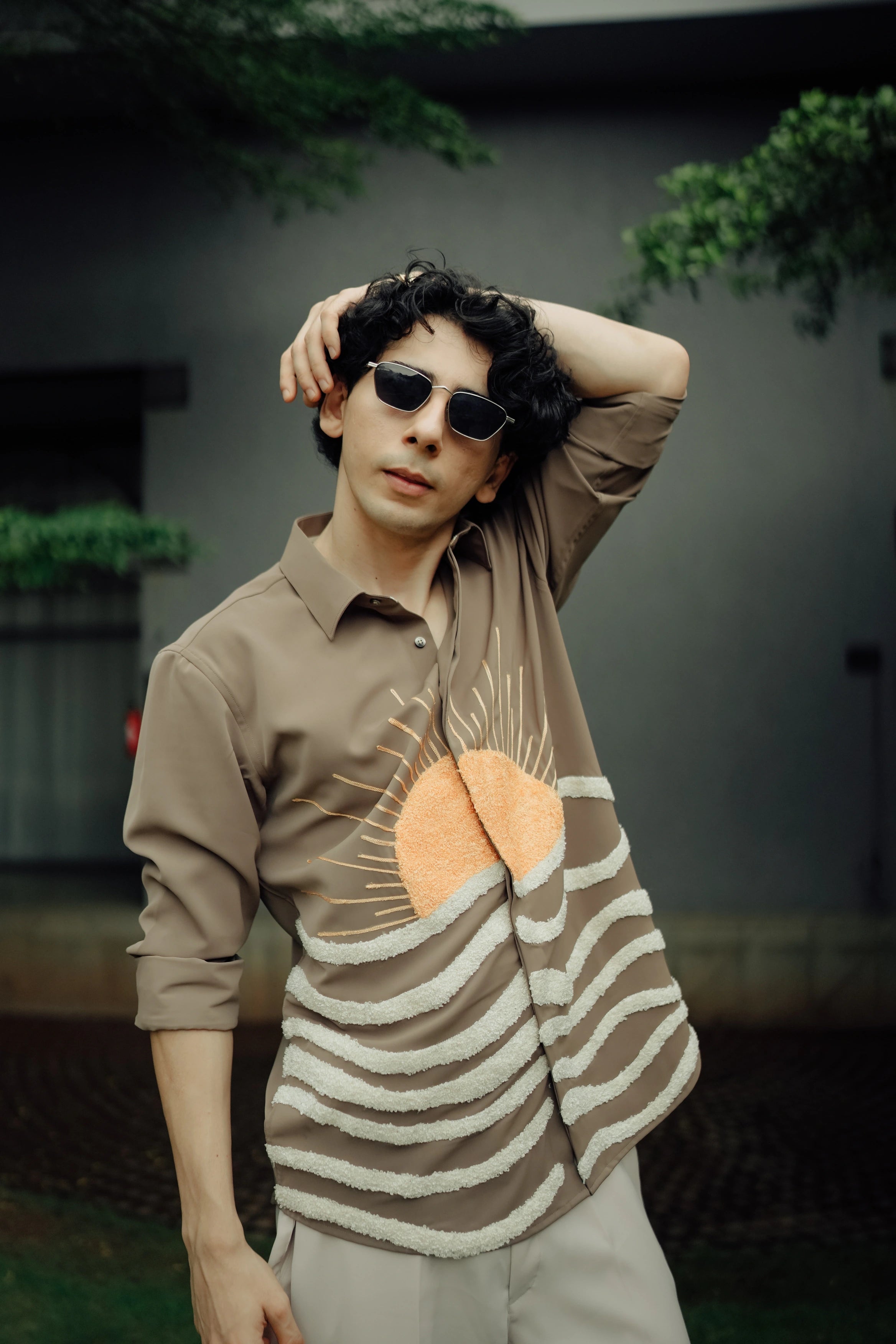 The Horizon Embroidered Casual Shirt – Sunset Taupe
