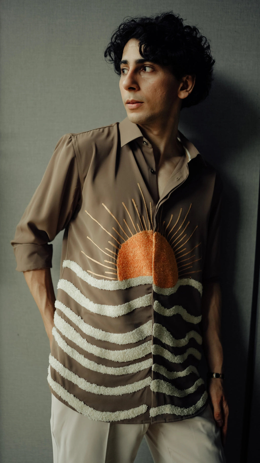The Horizon Embroidered Casual Shirt – Sunset Taupe