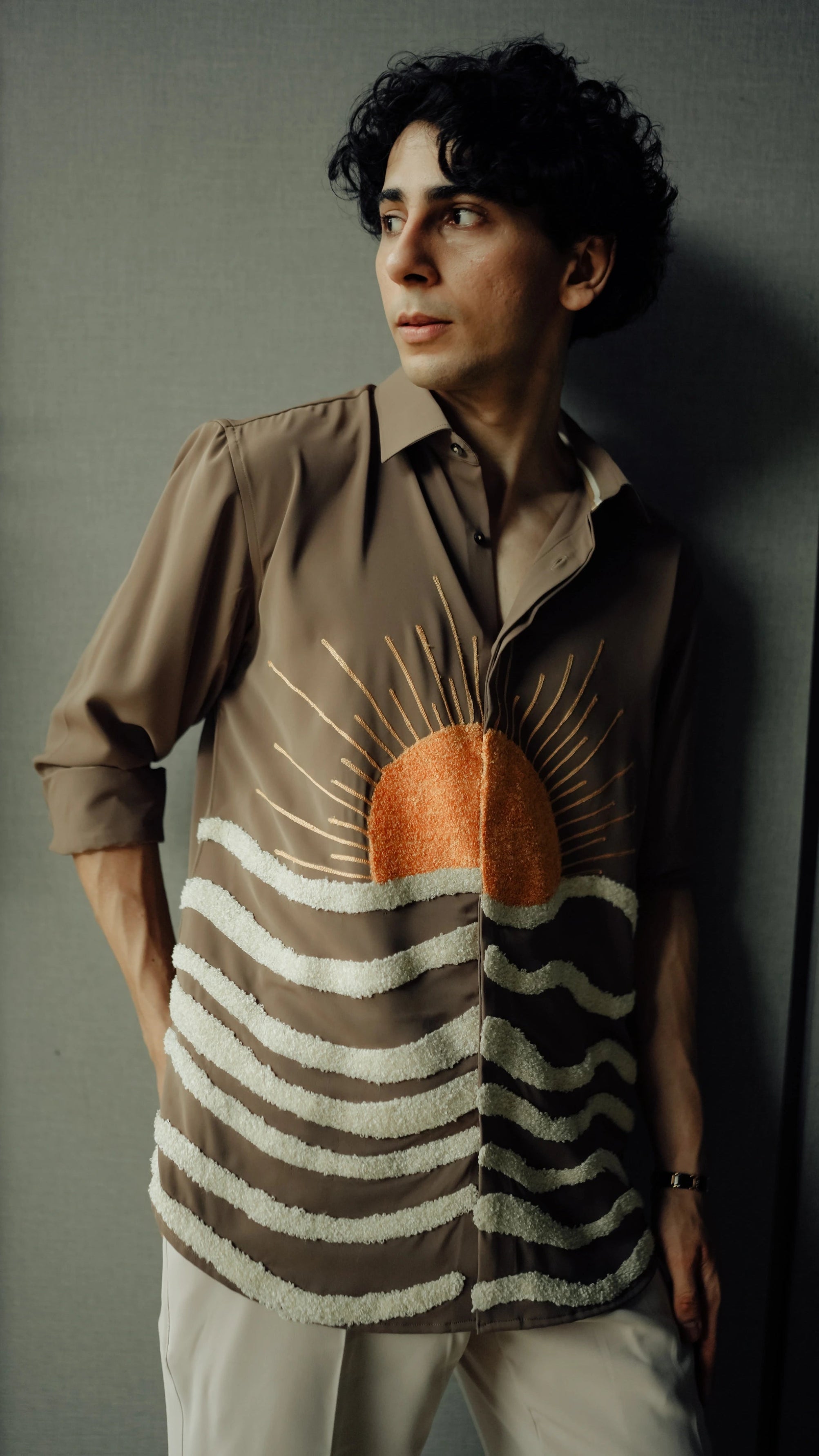 The Horizon Embroidered Casual Shirt – Sunset Taupe