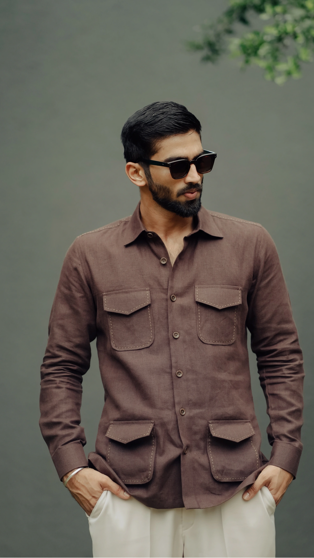 Classic Coffee Brown Safari Shirt for men