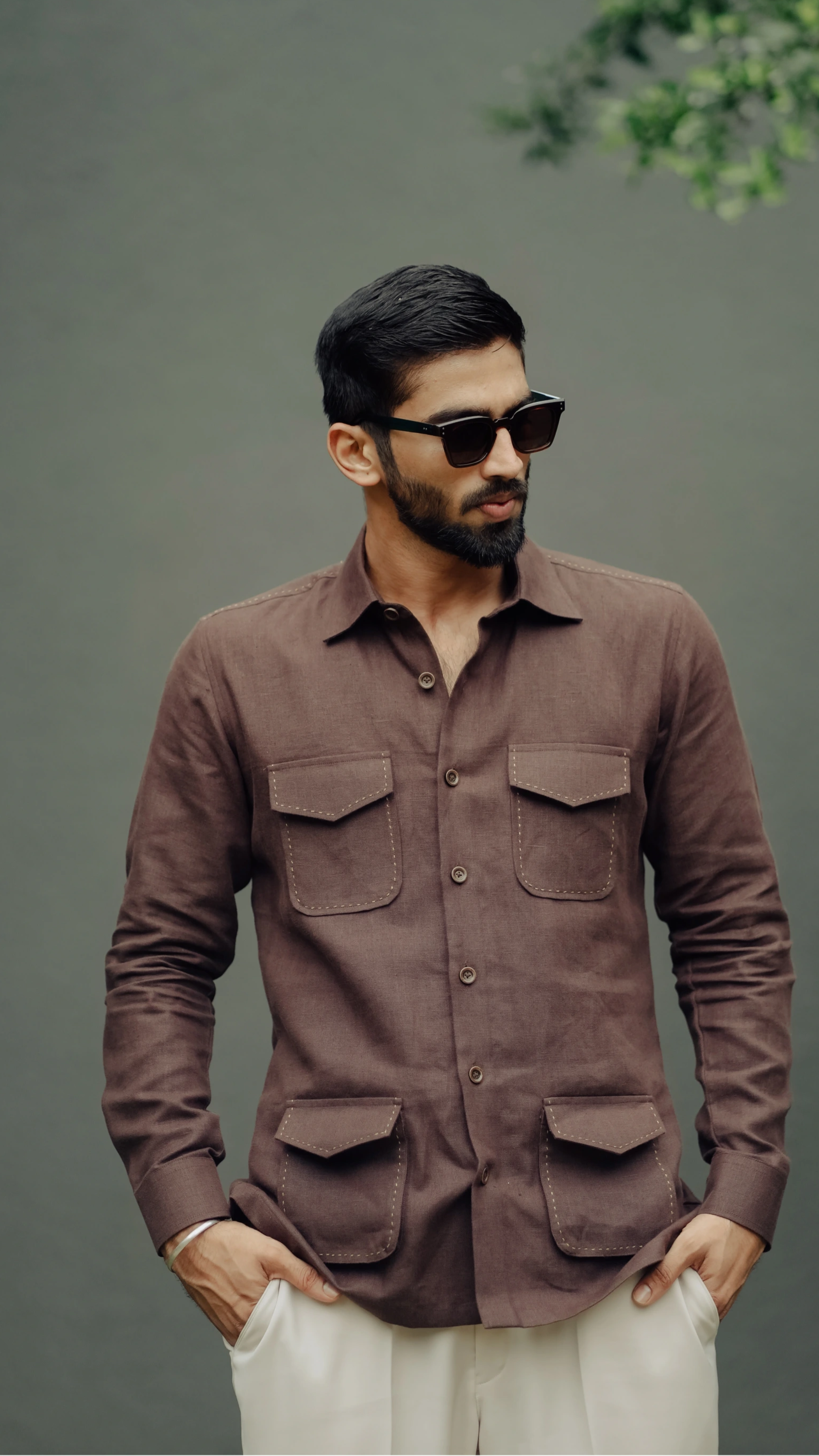 Classic Coffee Brown Safari Shirt for men