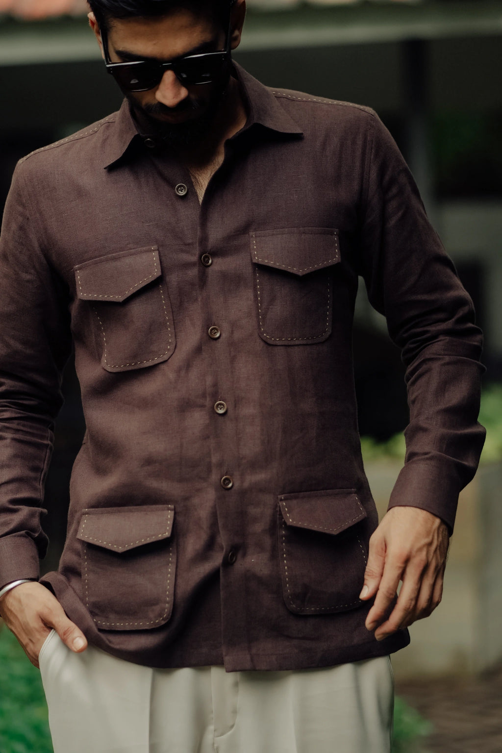 Classic Coffee Brown Safari Shirt for men