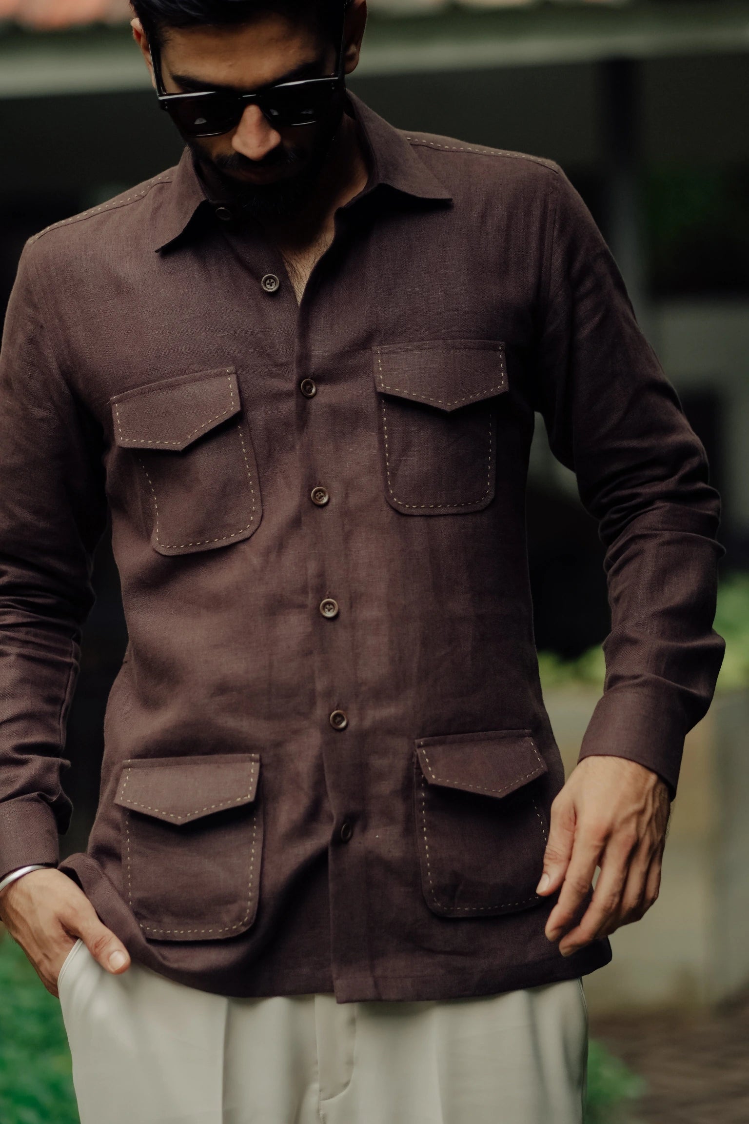 Classic Coffee Brown Safari Shirt for men
