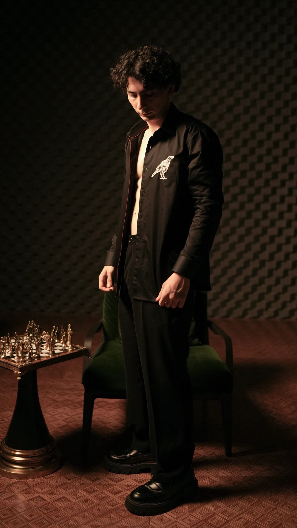 Midnight Onyx – Premium Black Shirt with Silver Falcon Embroidery