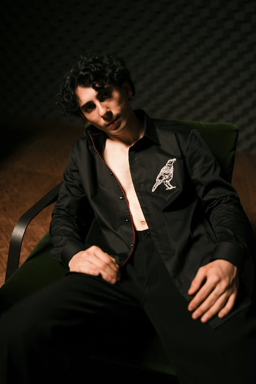 Midnight Onyx – Premium Black Shirt with Silver Falcon Embroidery