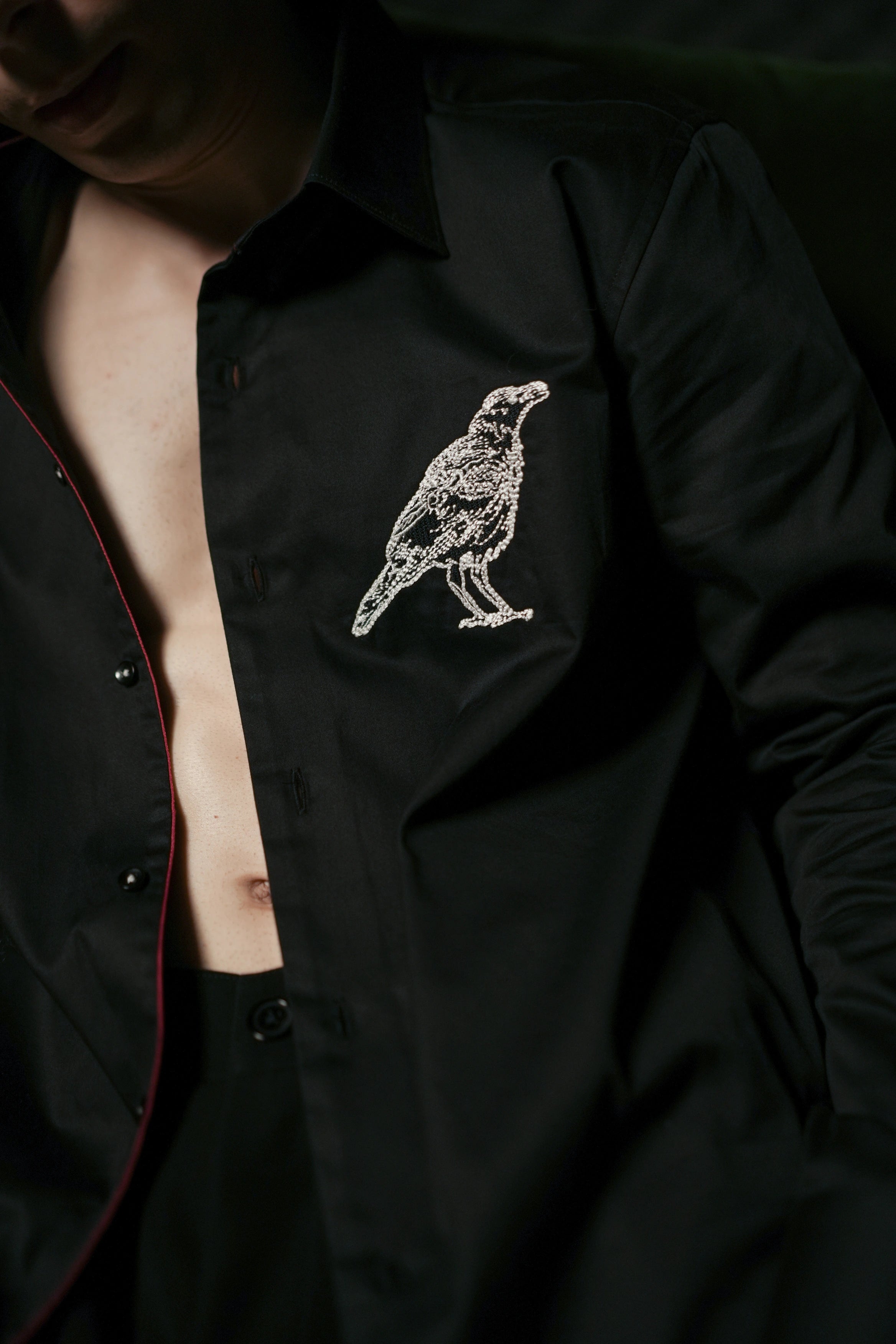 Midnight Onyx – Premium Black Shirt with Silver Falcon Embroidery