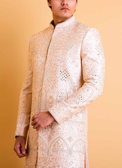 The Salmon-Pink Anarkali style Sherwani