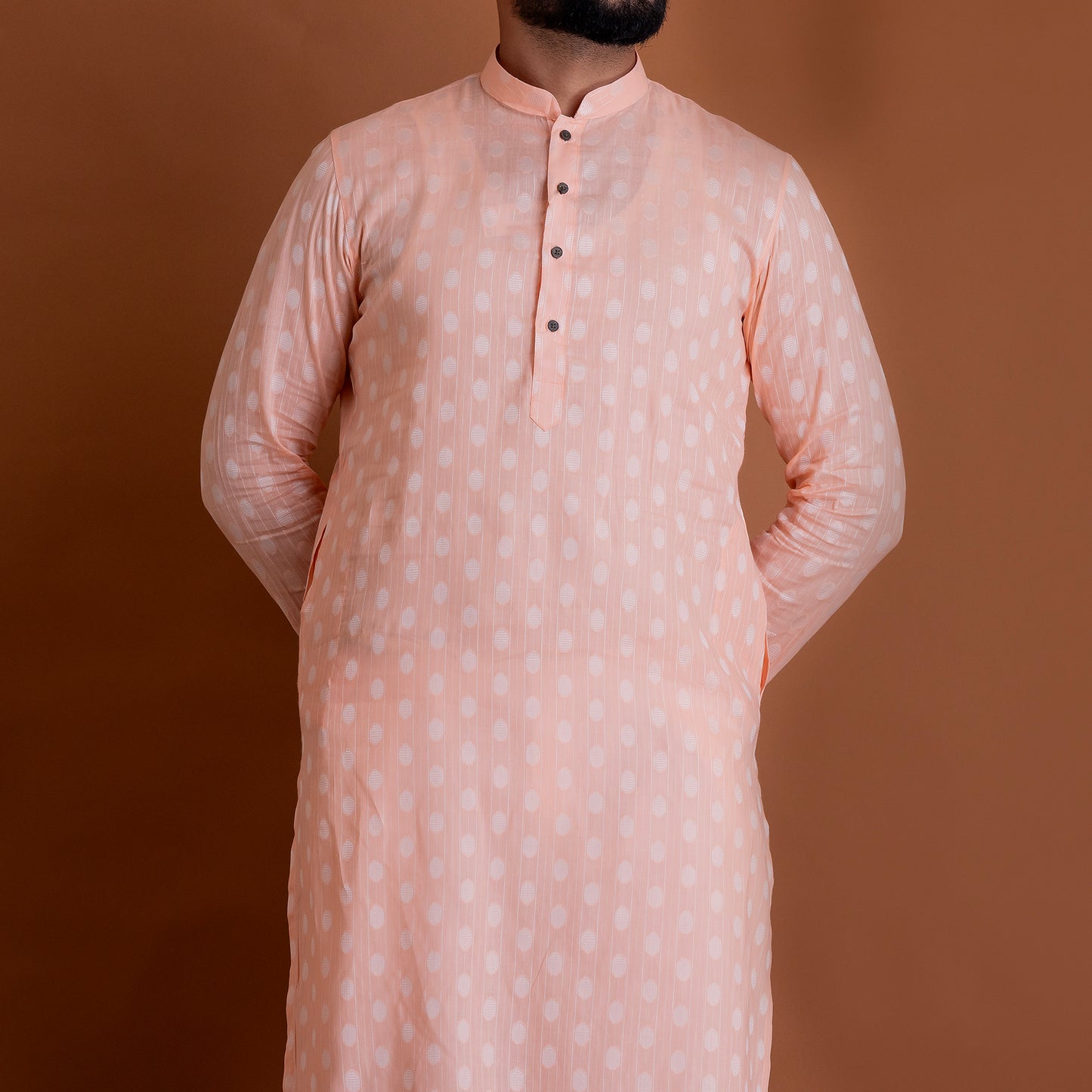 Basic Orange Kurta with white patterns