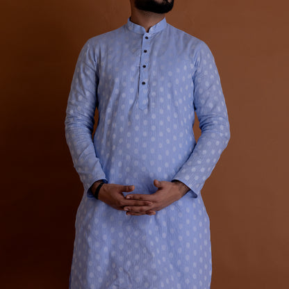 Blue Kurta with white patterns