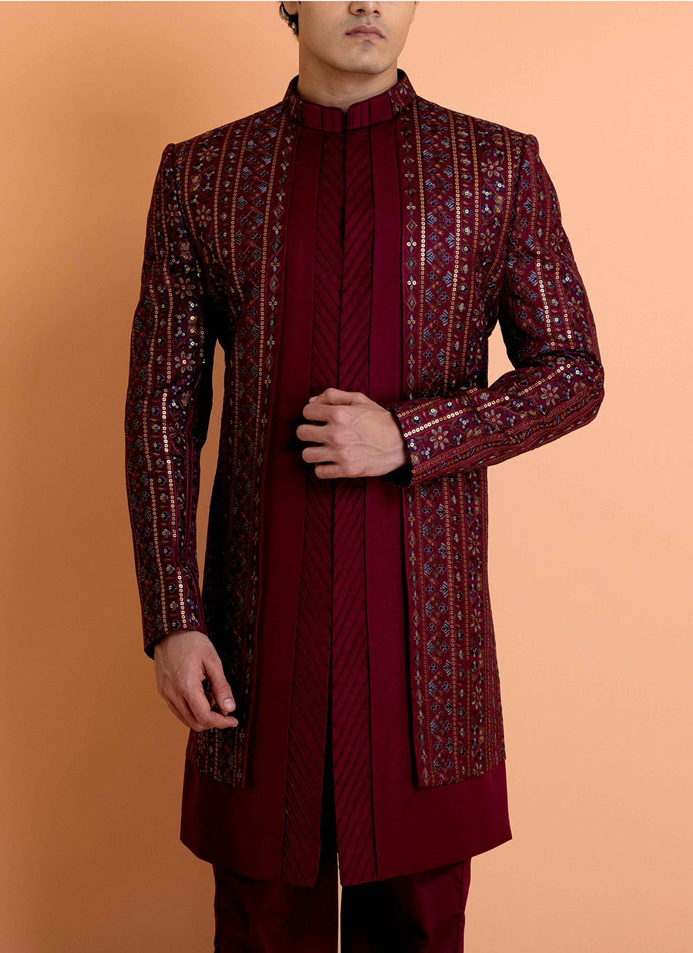 Wine and Wine Pleated Indo Western