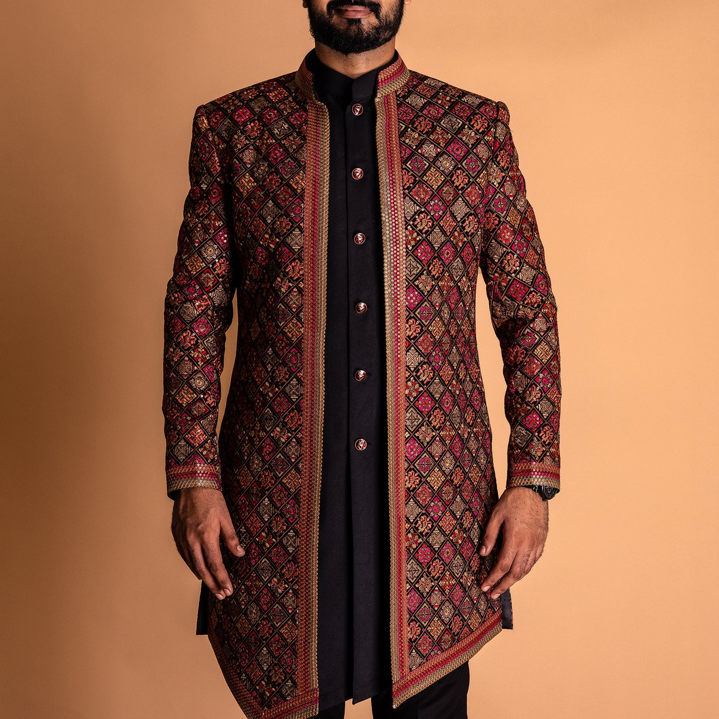 Men’s Black Indo-Western Kurta Set