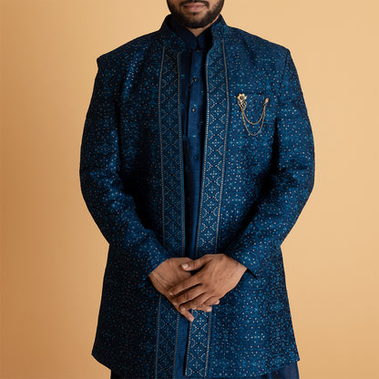 Ethnic Blue Men's Indo-Western Jacket Set