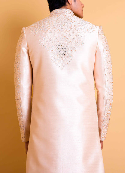 The Salmon-Pink Anarkali style Sherwani