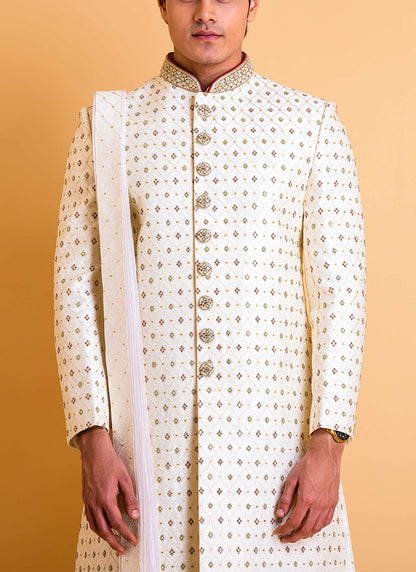 Red & White Sherwani with Jadtar work