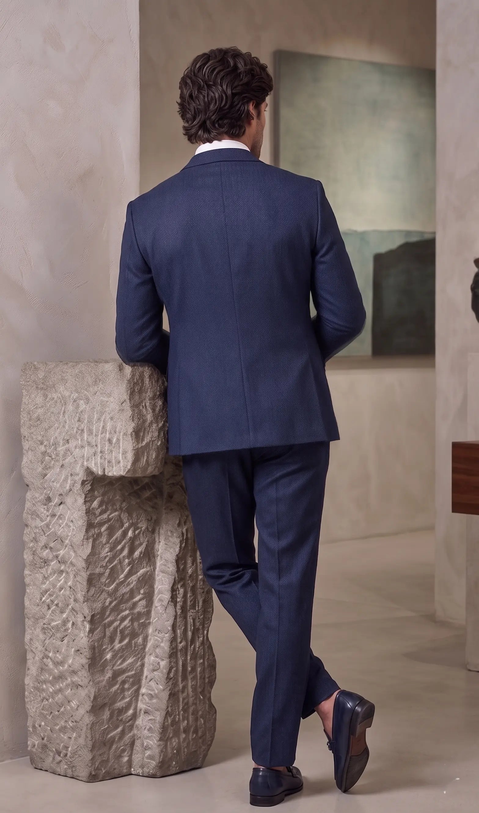 Navy Blue Textured Two-Piece Premium Suit