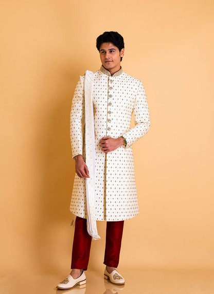 Red & White Sherwani with Jadtar work