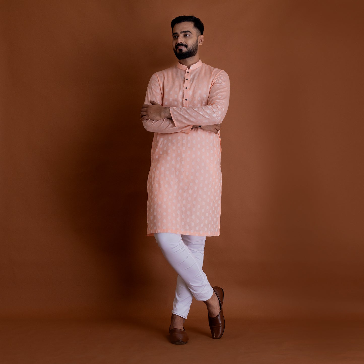 Basic Orange Kurta with white patterns