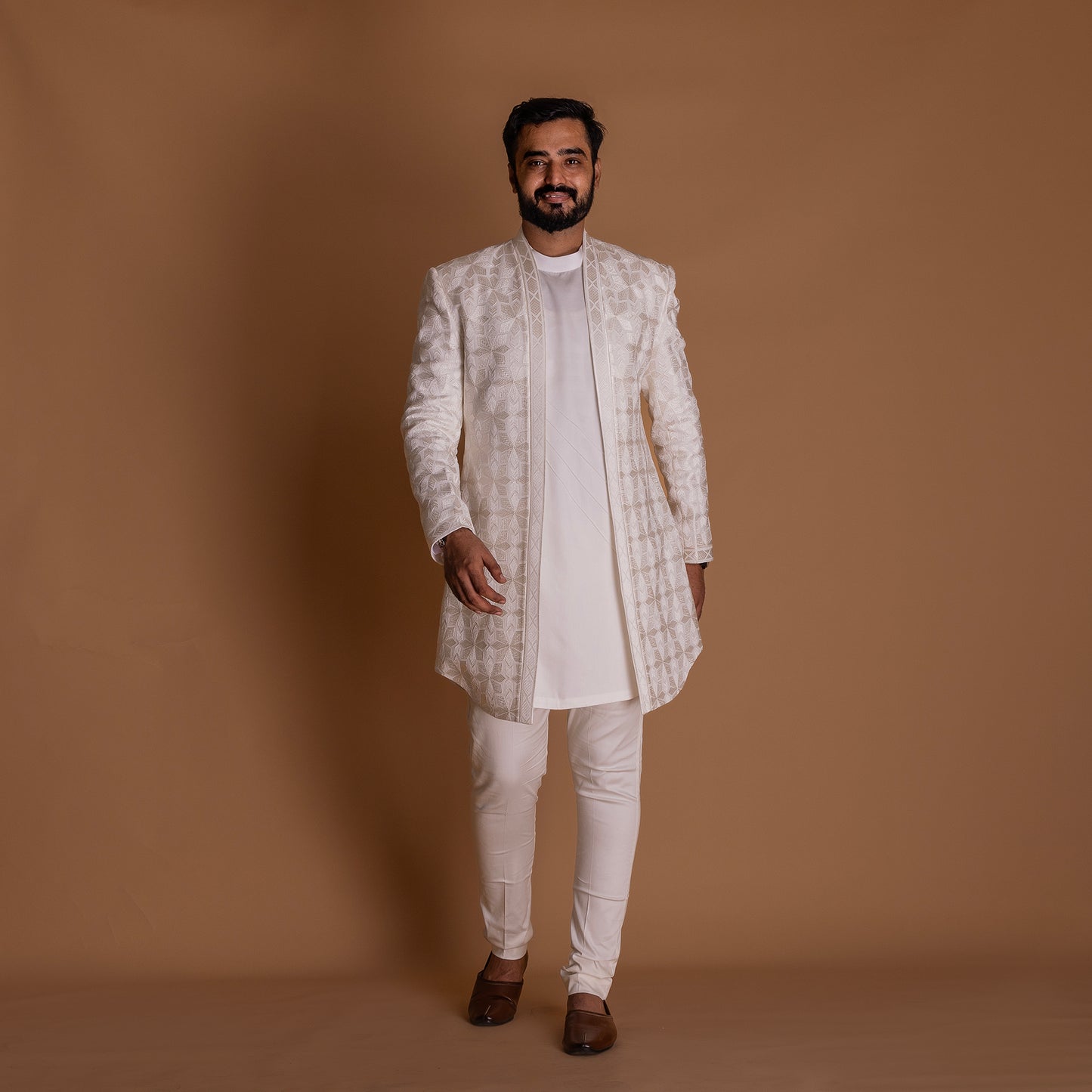 Bright White Indo-western Kurta Set