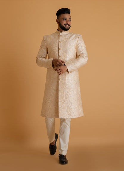 Cream Sherwani with Zari Work