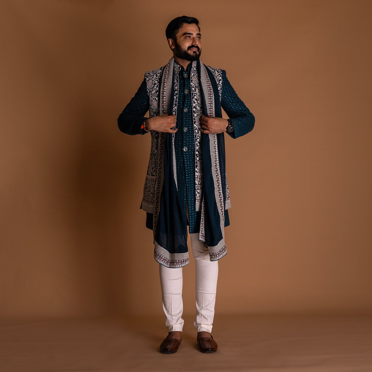 Navy and White Indo-western Kurta Set