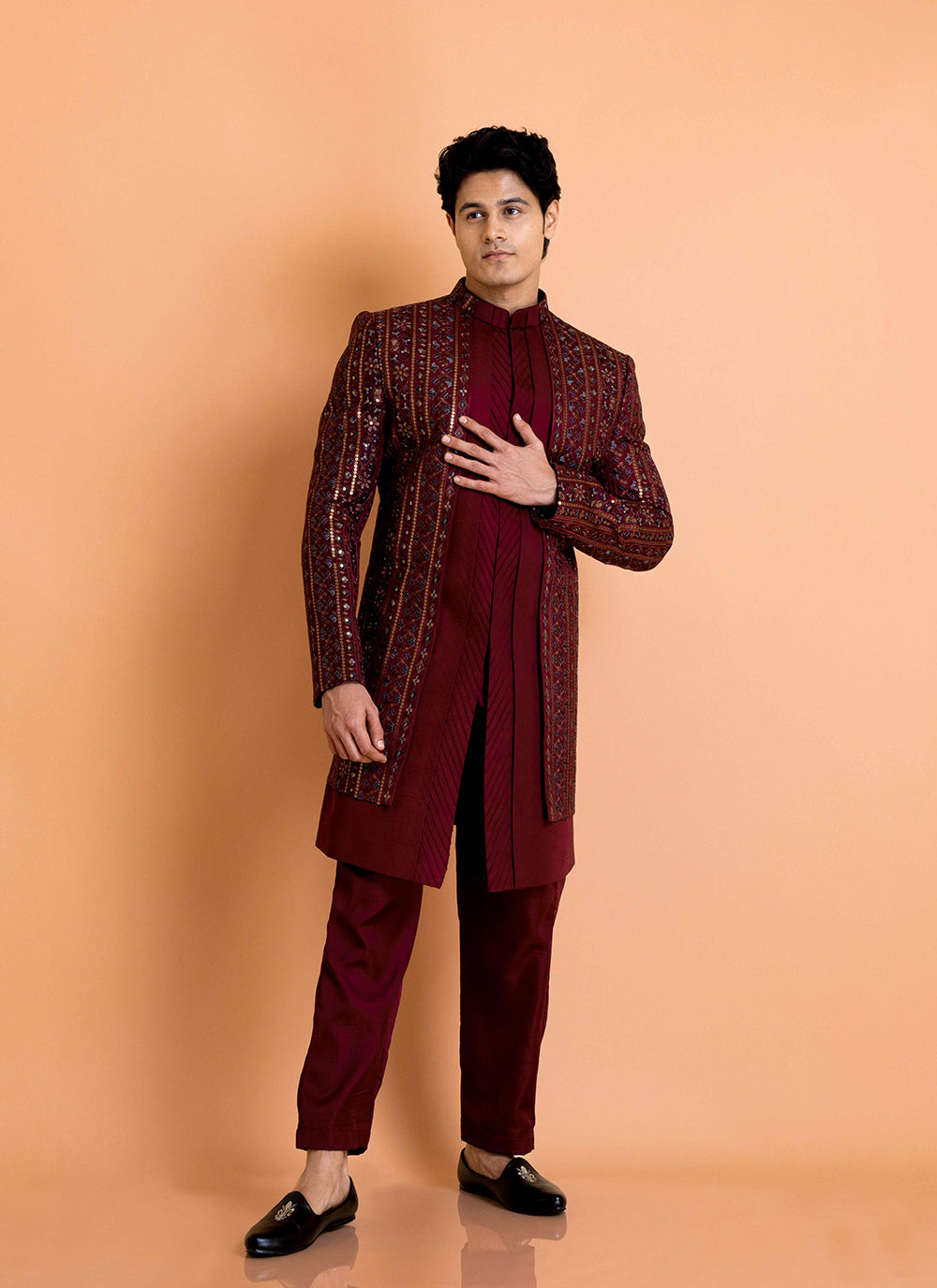 Wine and Wine Pleated Indo Western