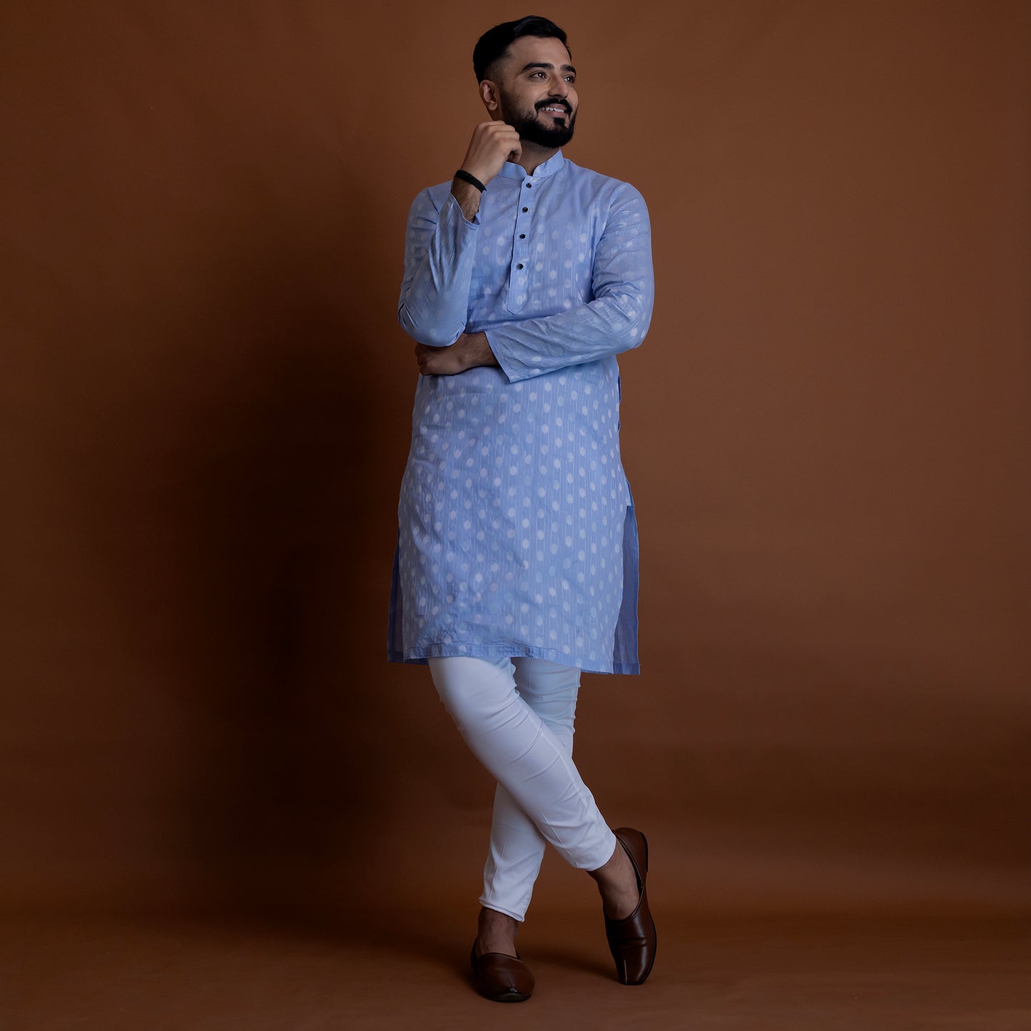 Blue Kurta with white patterns