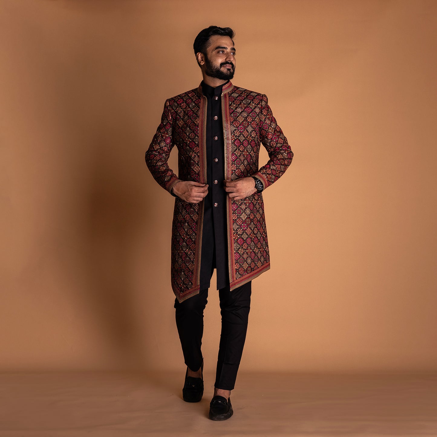 Men’s Black Indo-Western Kurta Set