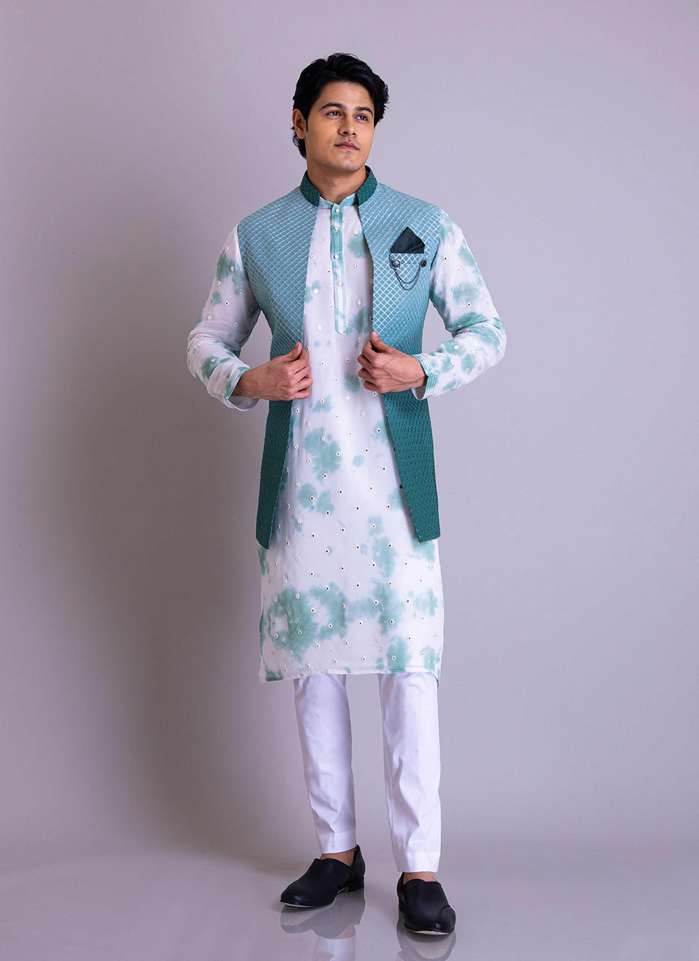 Sky-Blue & White semi-Indo-western