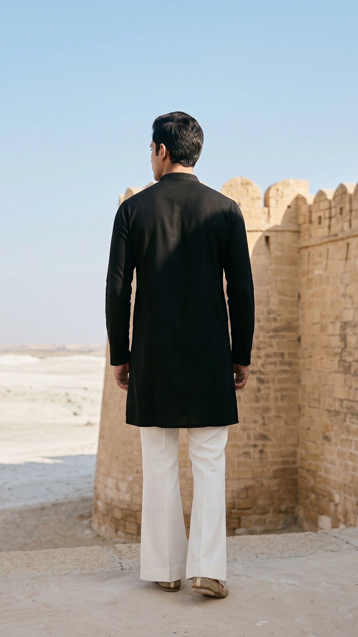 Jet Black Kashmiri-Inspired Appliqué Kurta