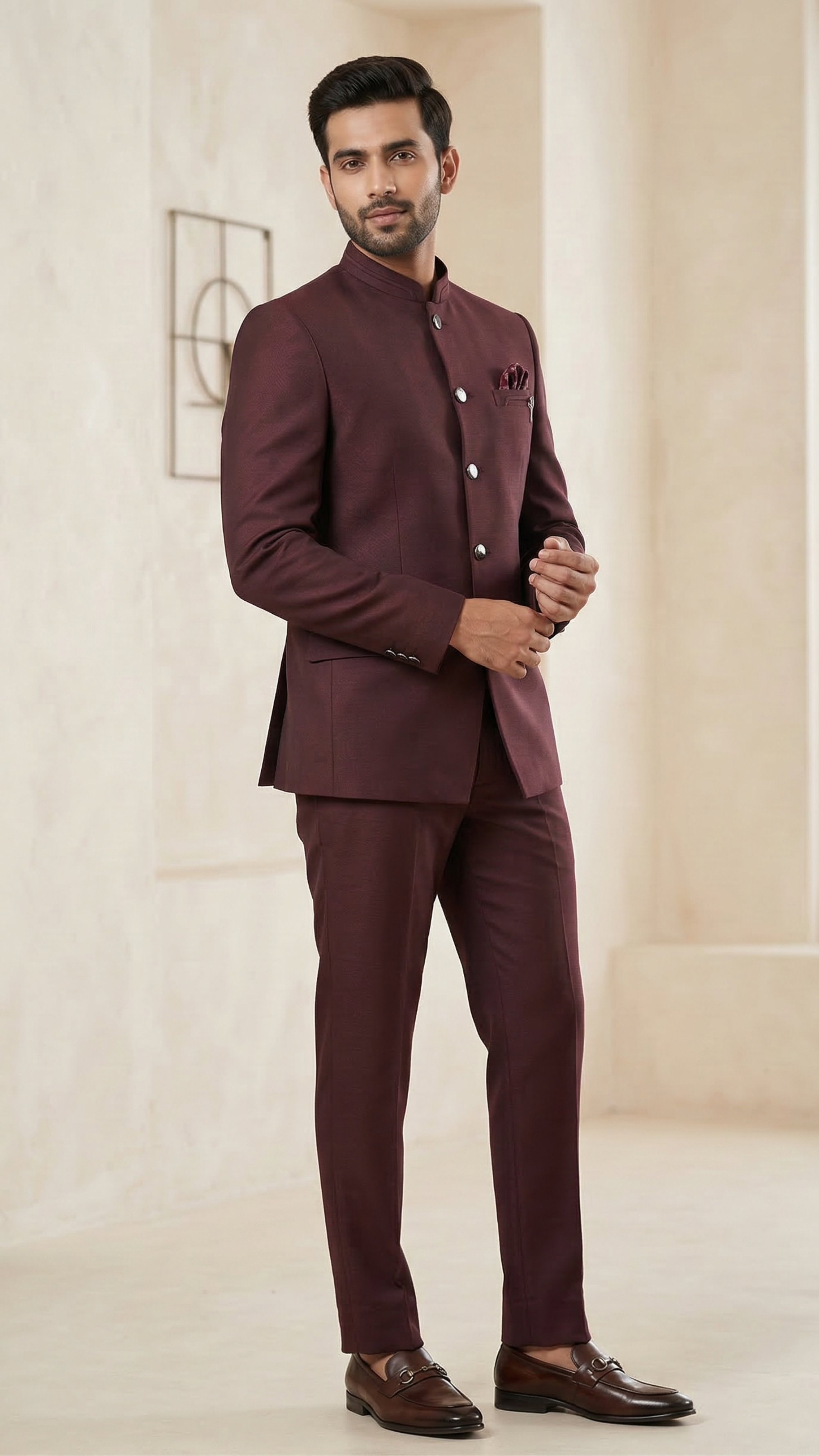 Men’s Wine Wine-Toned Classic Bandhgala Jodhpuri Suit