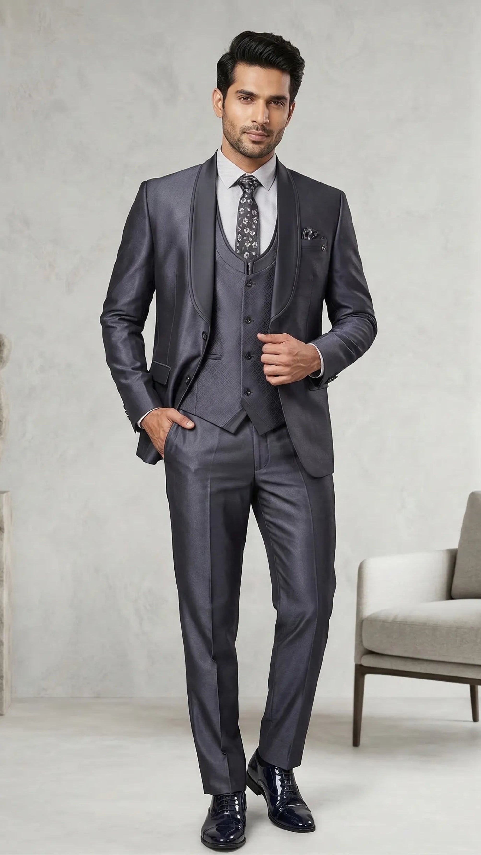 Five Piece Tuxedo (Gunmetal Grey) by DressWalaNX