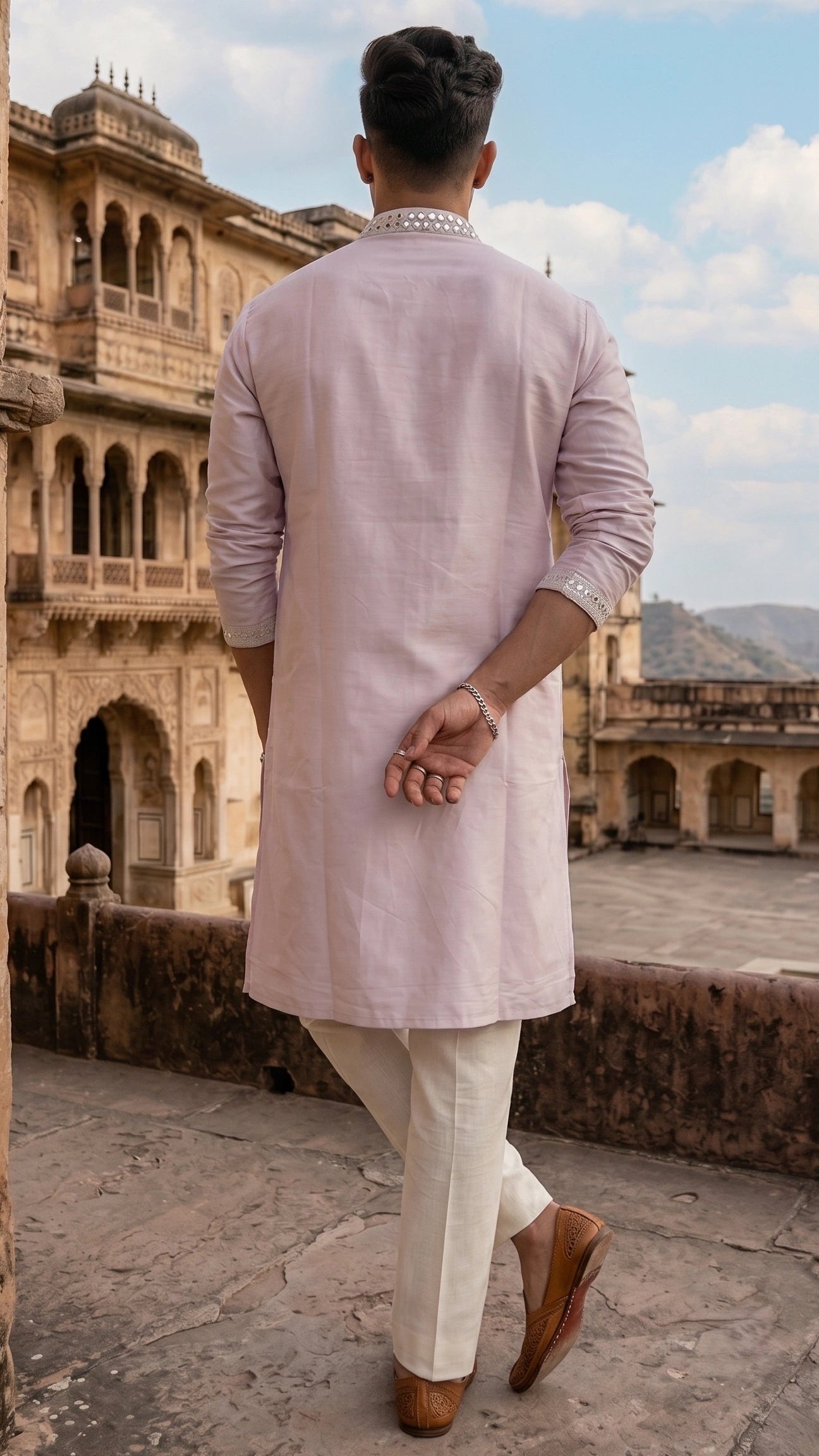 Pale Blush Mirror & Sequence Embellished Festive Kurta