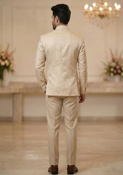 Champagne Gold Jacquard Floral Jodhpuri Bandhgala