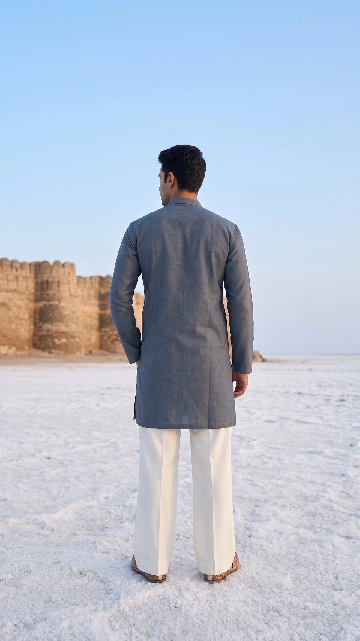 Slate Grey Handcrafted Botanical Appliqué Kurta