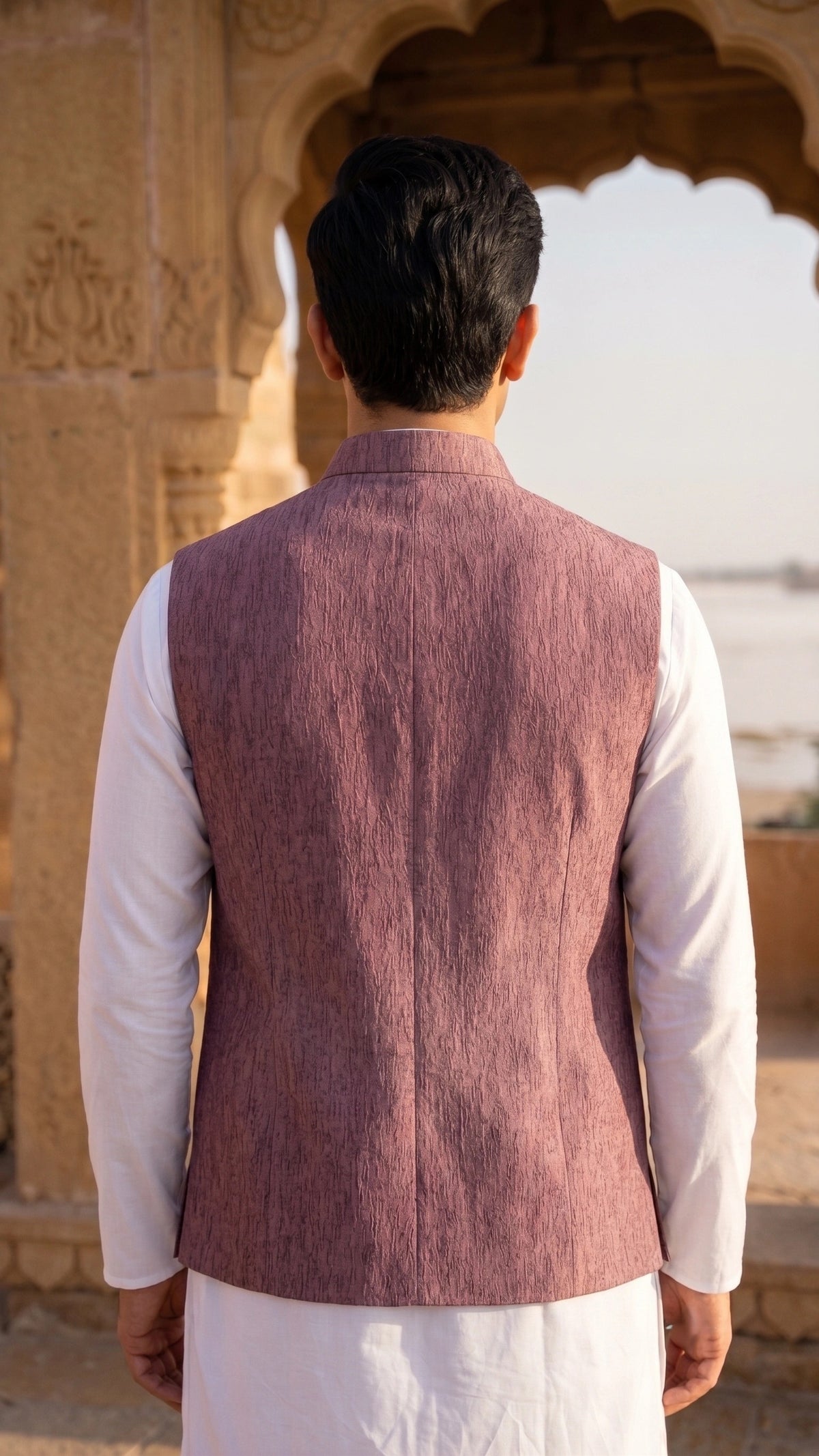 Dusty Mauve Textured Nehru Jacket