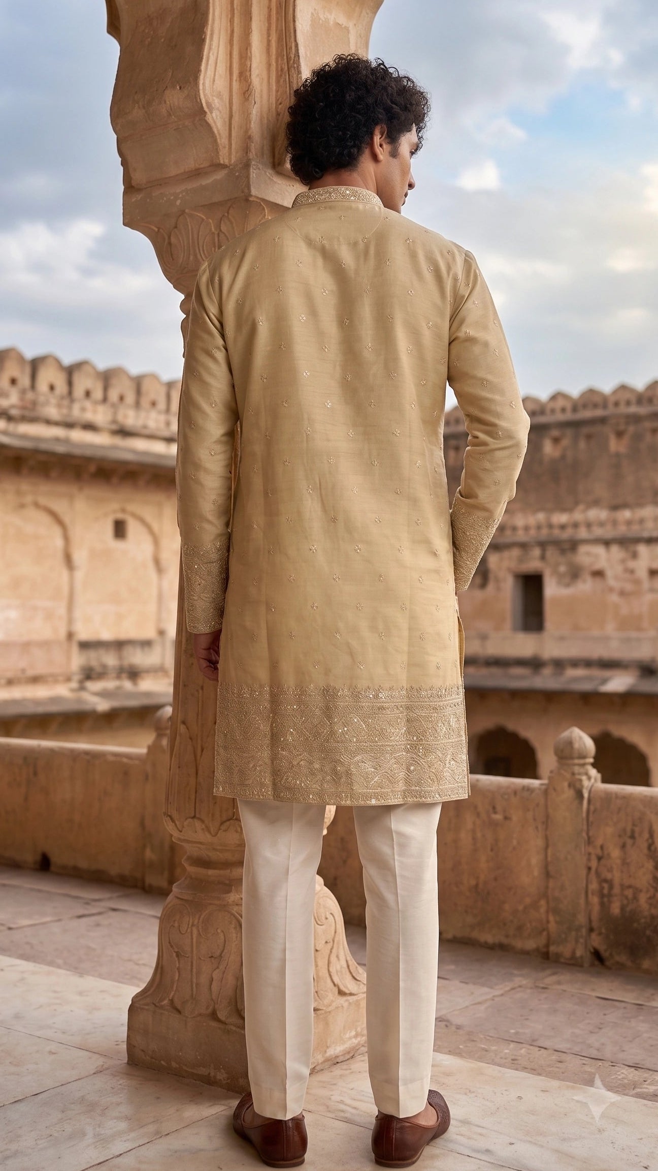 The Royal Beige Hand-Embroidered Kurta