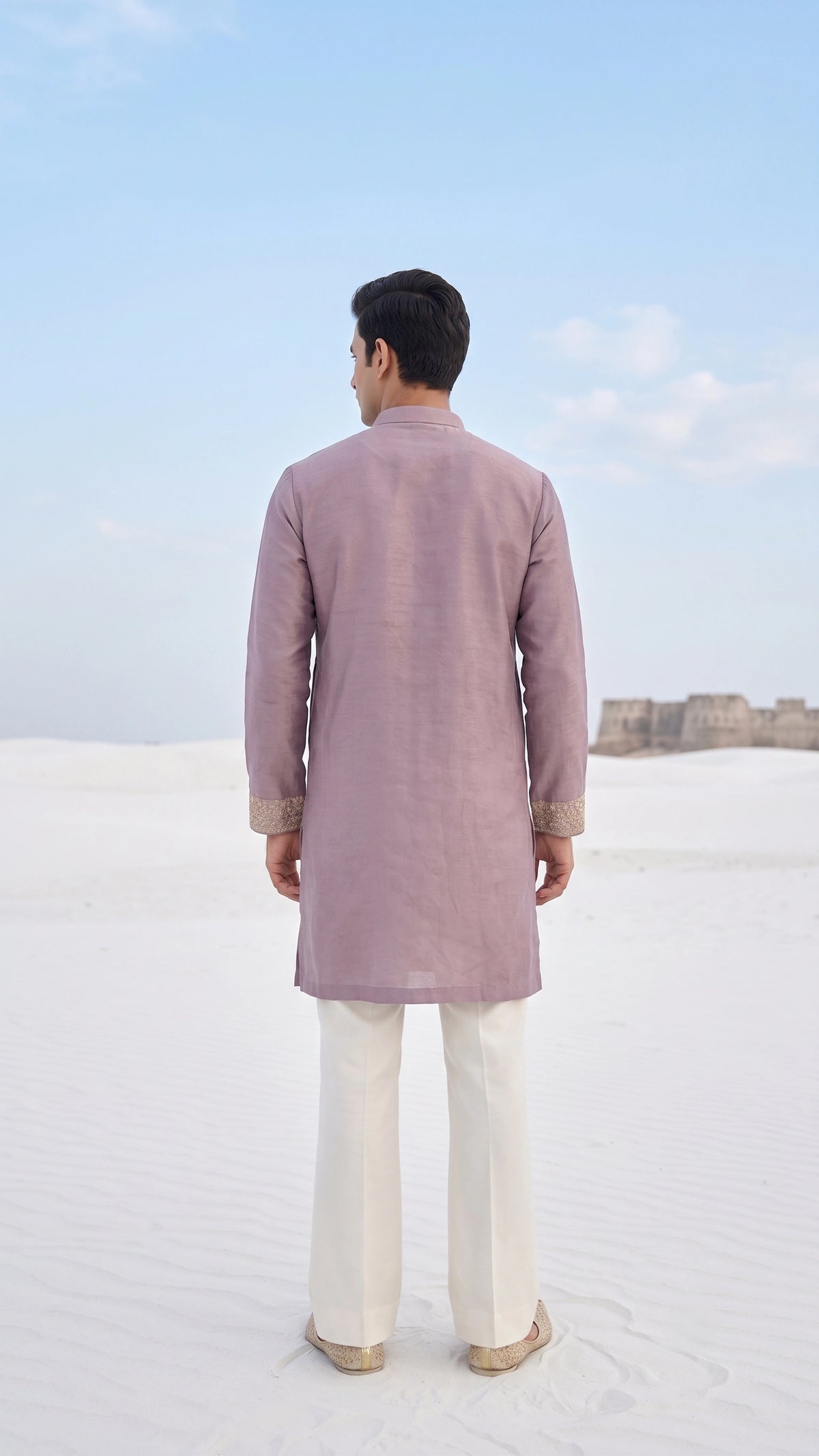 Royal Dusty Lilac Neck-Embroidered Designer Kurta