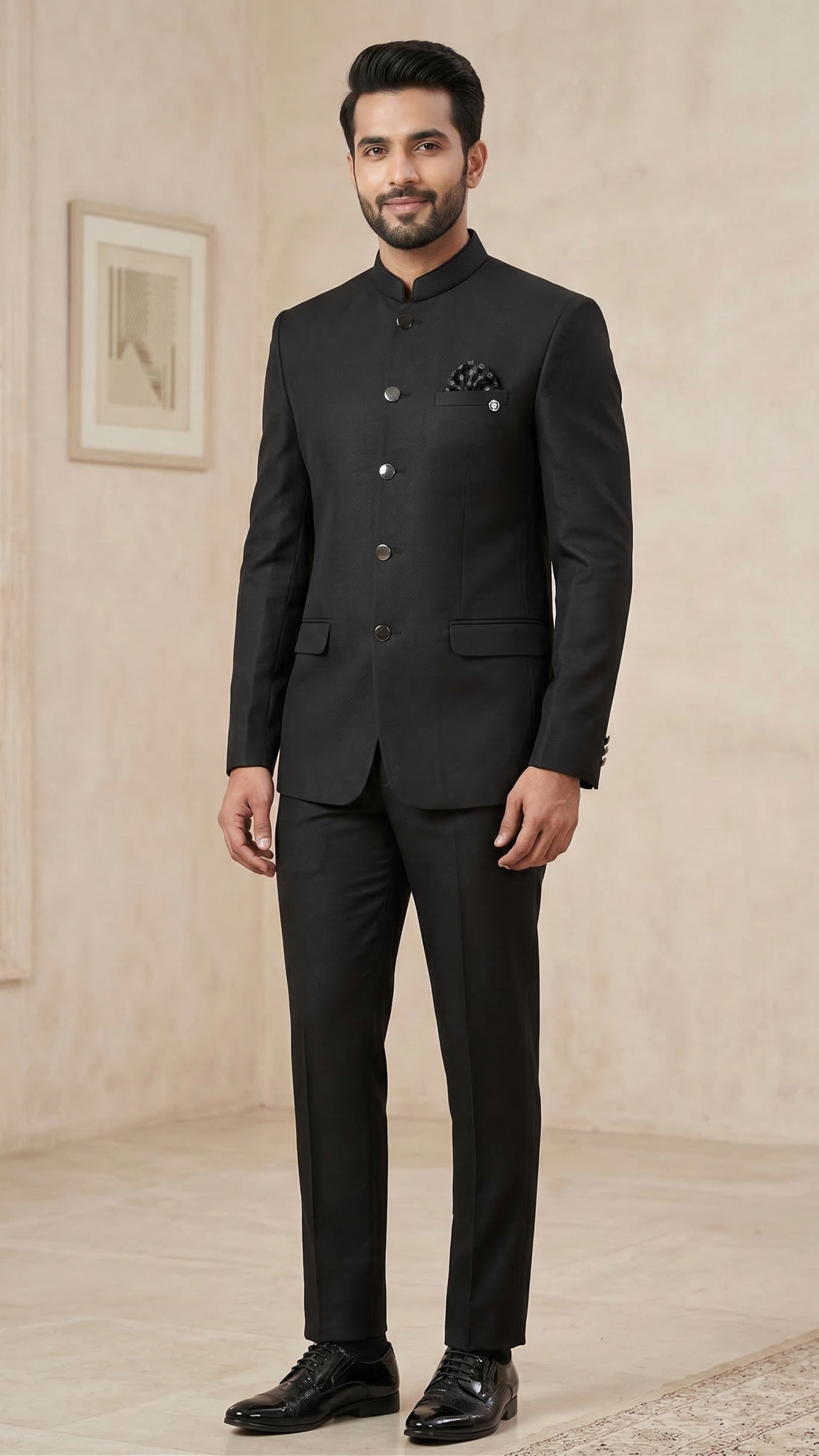 Premium Jet Black Classic Bandhgala Jodhpuri Suit