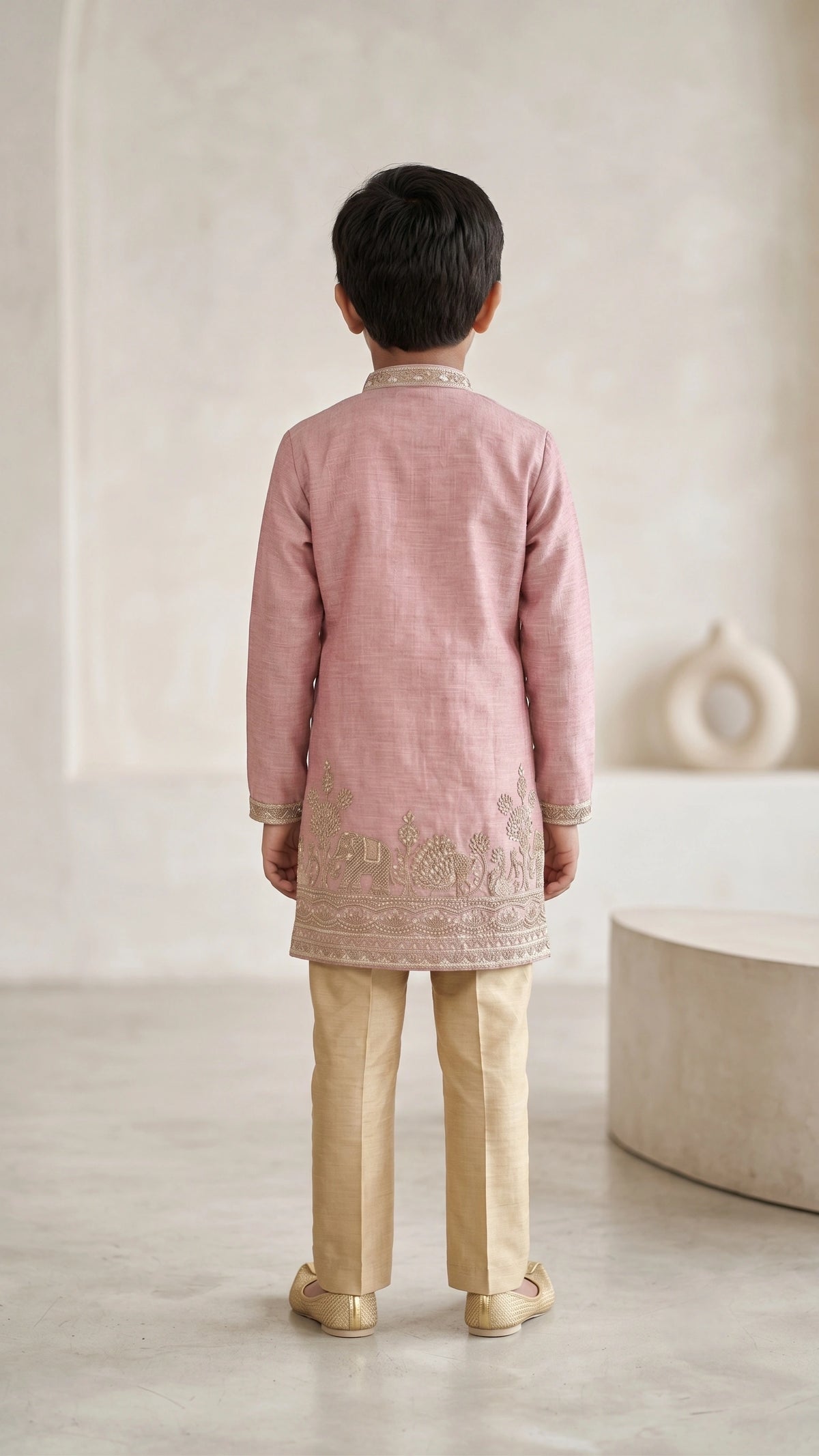 Dusty Rose Handcrafted Embroidered Kurta Set for Boys
