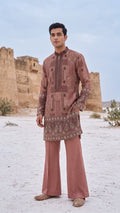 Dusty Rose Geometric & Paisley Printed Zipper Kurta Set