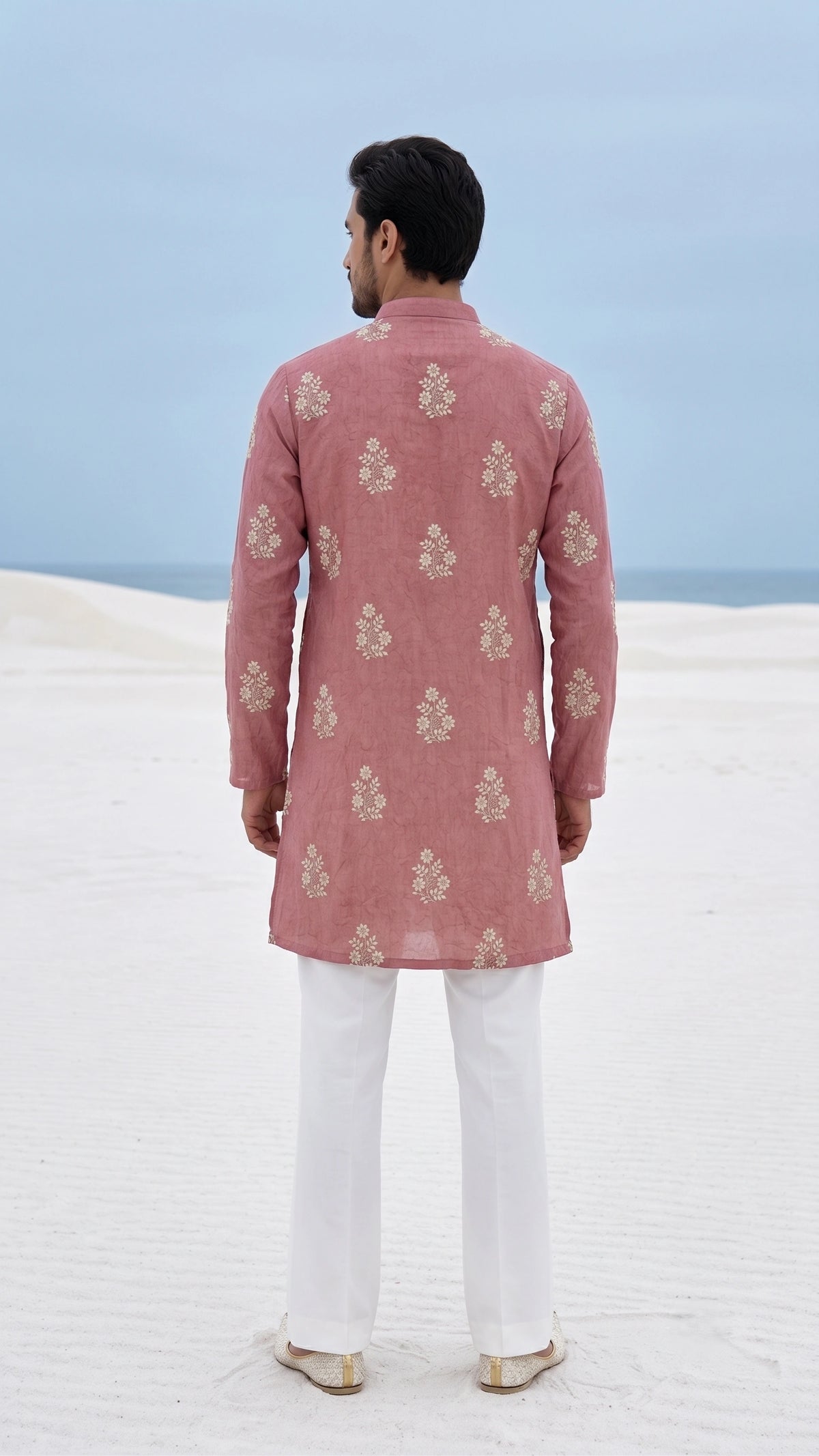 Dusty Rose Embroidered Silk Kurta Set with Bootcut Trousers