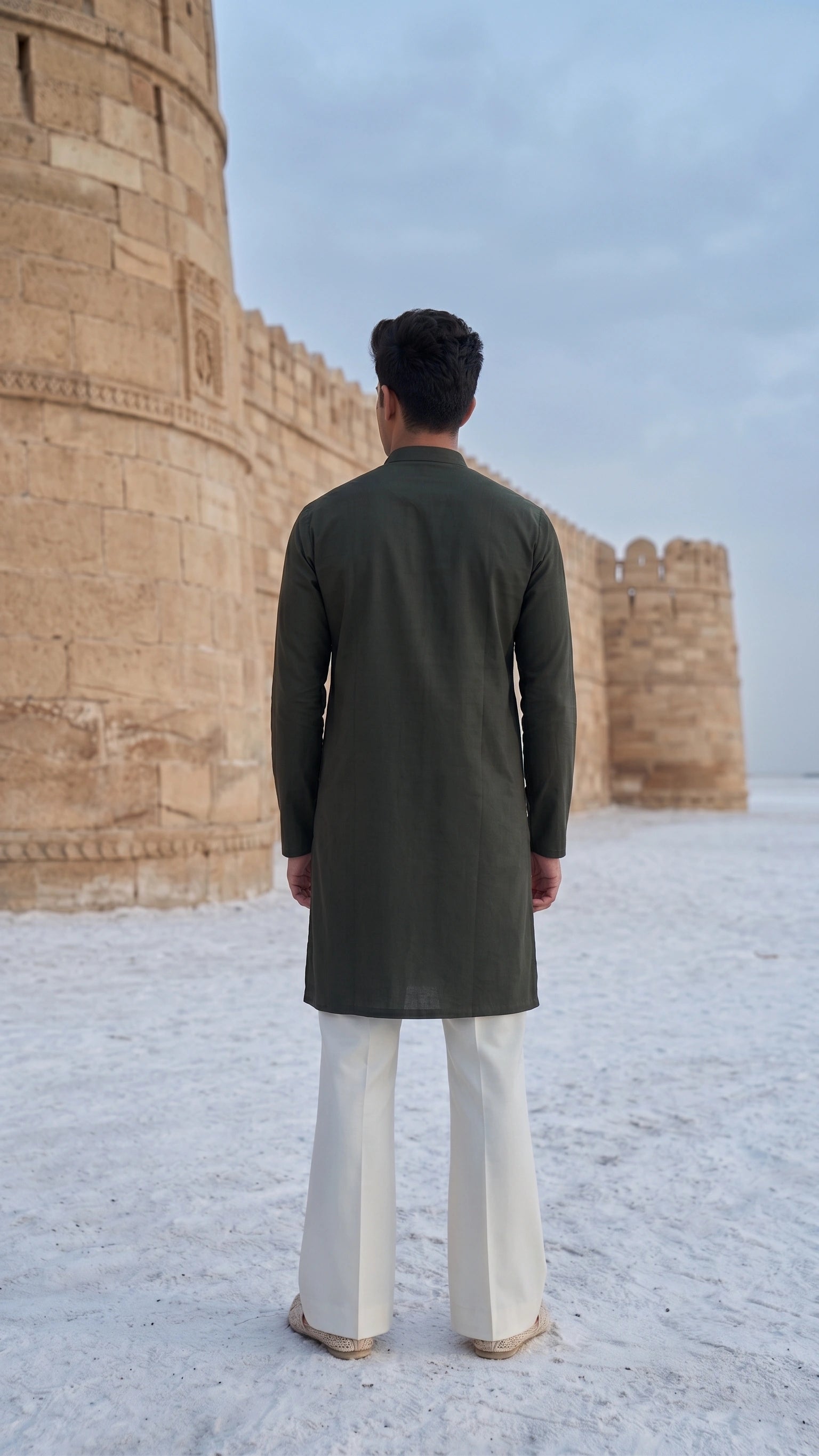 Olive Noir Handcrafted Floral Appliqué Kurta for Men