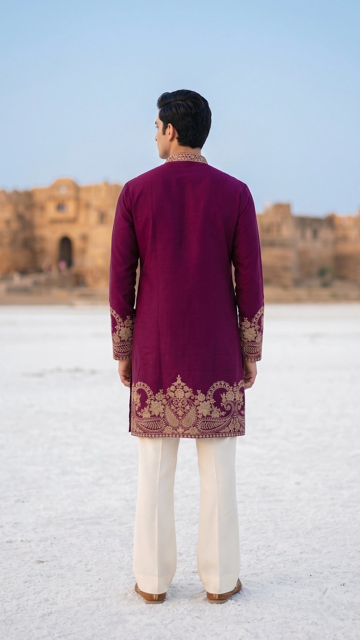 The Royal Plum Embroidered Kurta | Handcrafted Zari & Paisley Threadwork
