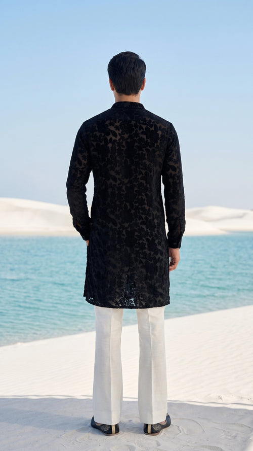 All-Black Sheer Jacquard Occasion Kurta