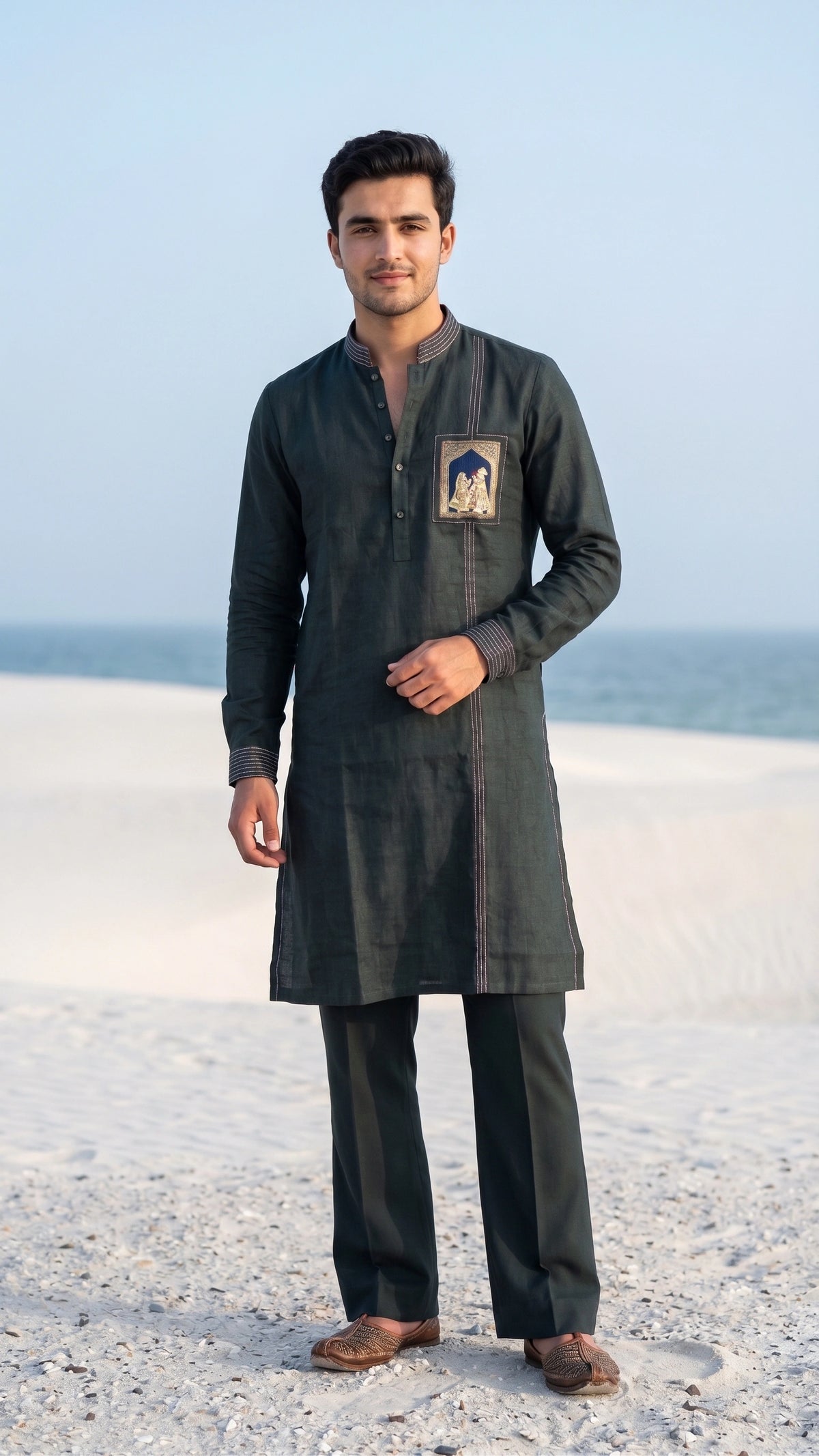 Emerald Heritage: Handcrafted Kalamkari & Linen Kurta Set