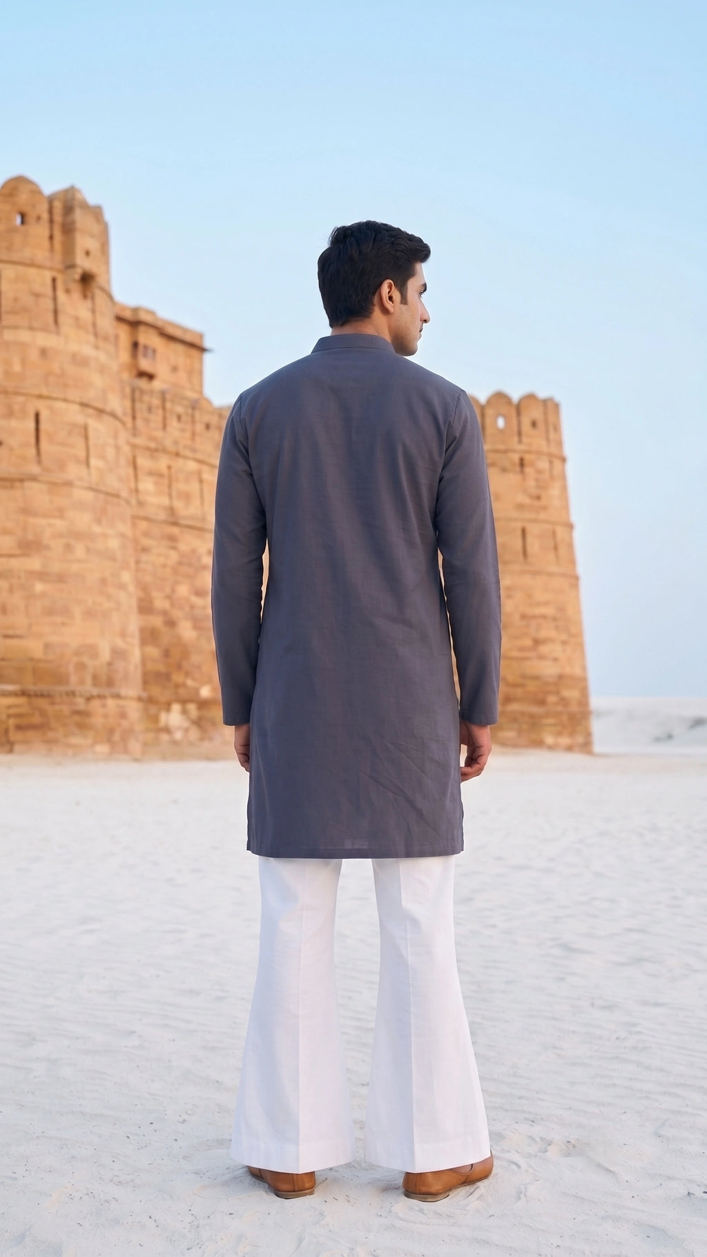 Midnight Charcoal Floral Embroidered Kurta – Modern Luxury Ethnic Wear