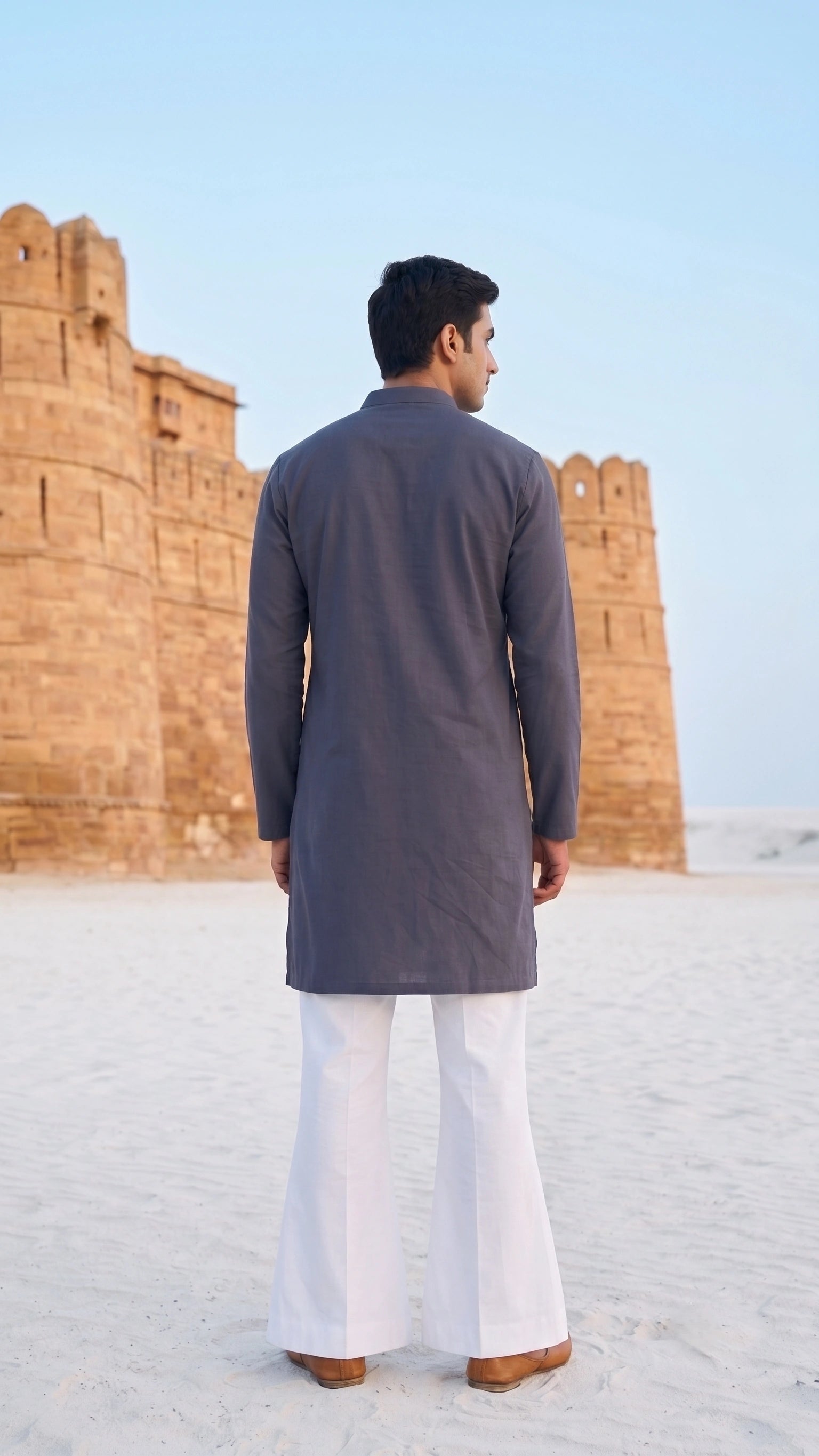 Midnight Charcoal Floral Embroidered Kurta – Modern Luxury Ethnic Wear
