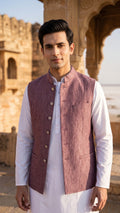 Dusty Mauve Textured Nehru Jacket