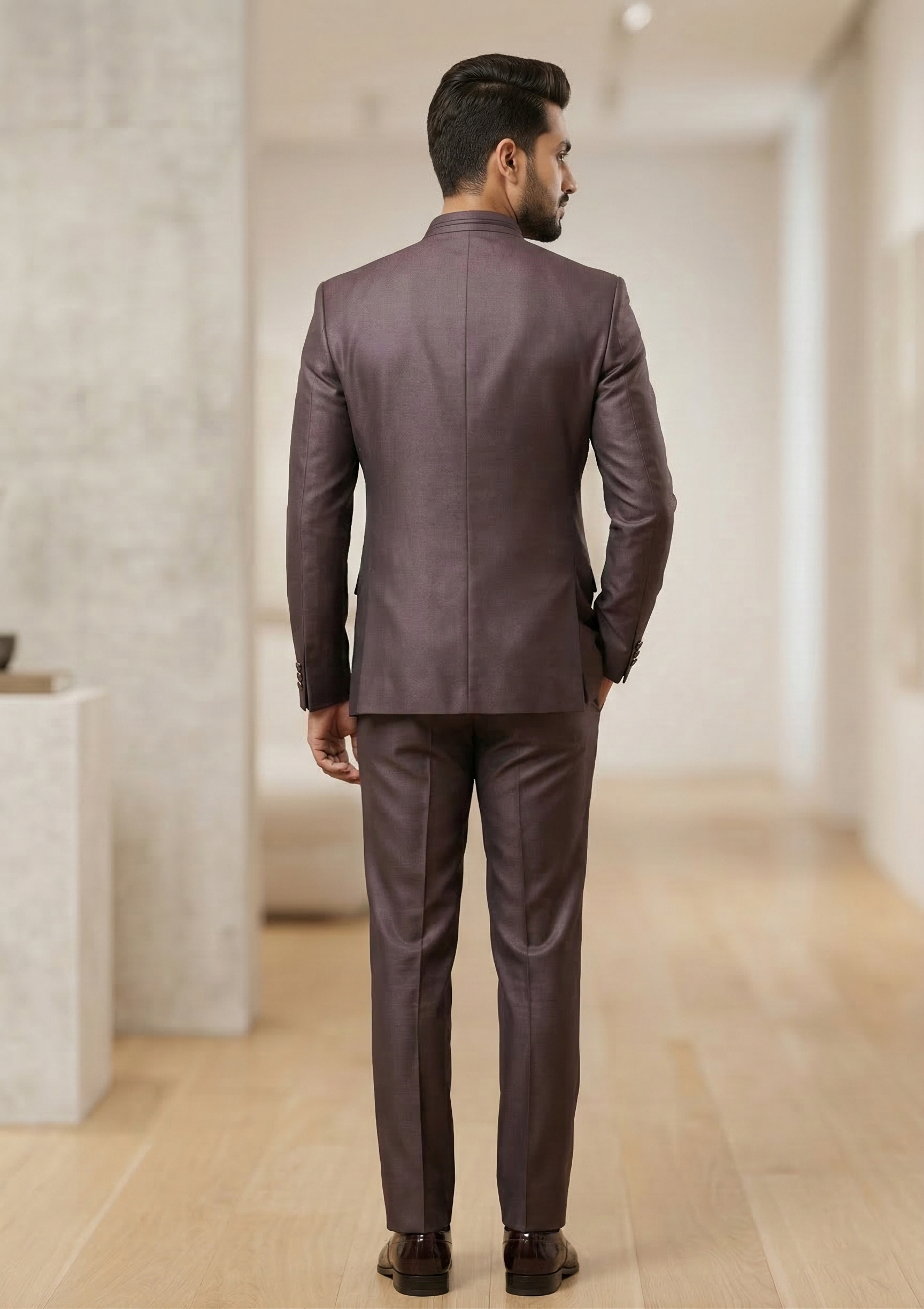 Premium Metallic Mauve Bandhgala Jodhpuri Suit